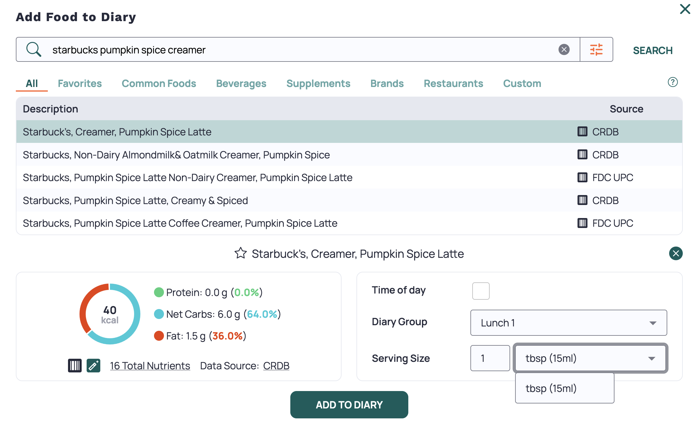 Screenshot showing creamer measurement conversion challenge